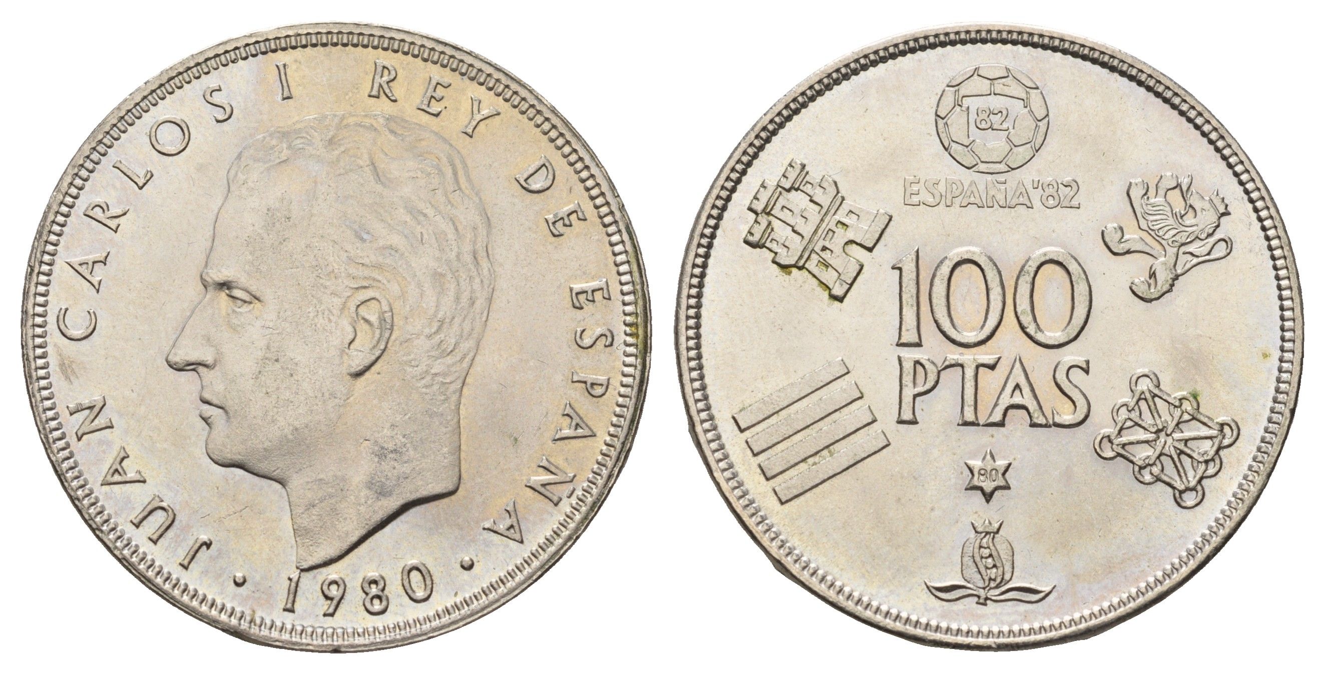 Испания100 песет1980 (80)Чемпионат мира по футболу 1982, ИспанияKM 820медно-никельUNC115-1115