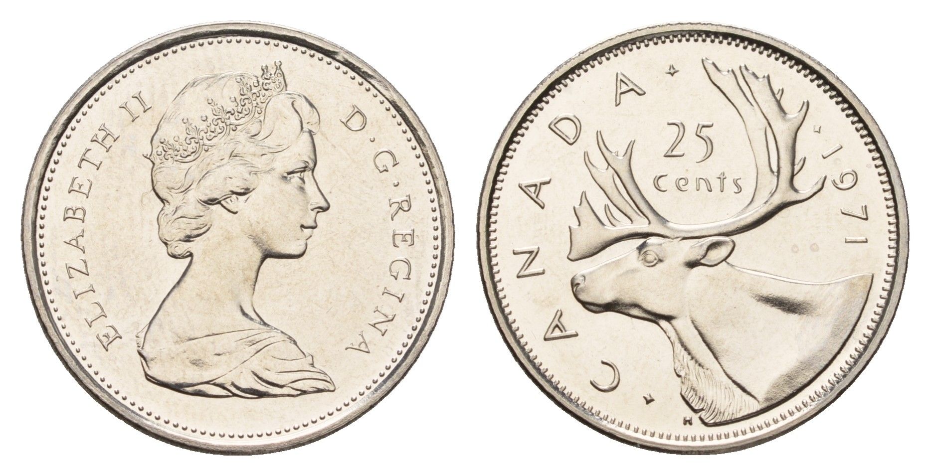 Канада 25 центов 1971 Елизавета II (1952-2022), олень KM 62b никель PROOF-LIKE (BU) 633-923
