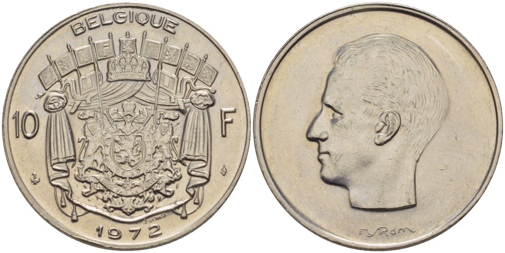 Бельгия 10 франков 1972 Belgique, Бодуэн I (1951-1993) KM 155.1 никель 67-635