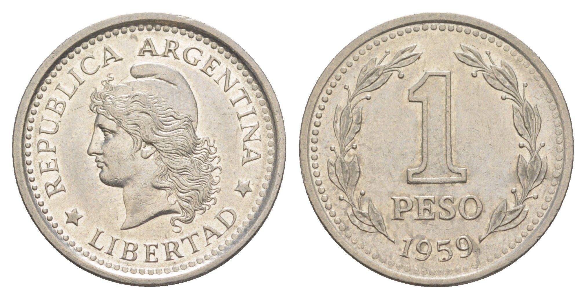 Аргентина 1 песо 1959 KM 57 сталь плакированная никелем 4153-543