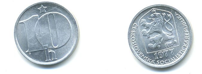 Чехословакия 10 геллеров 1977 KM 80 алюминий 89-1757