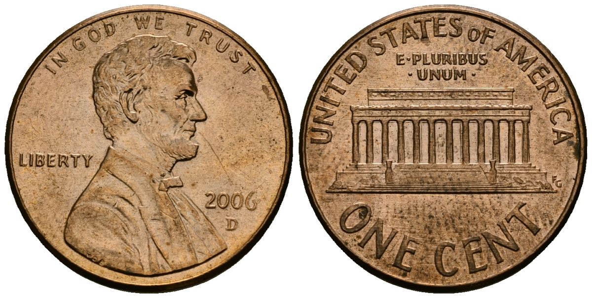 США 1 цент 2006 D KM 201b цинк плакированный медью 4136-1015