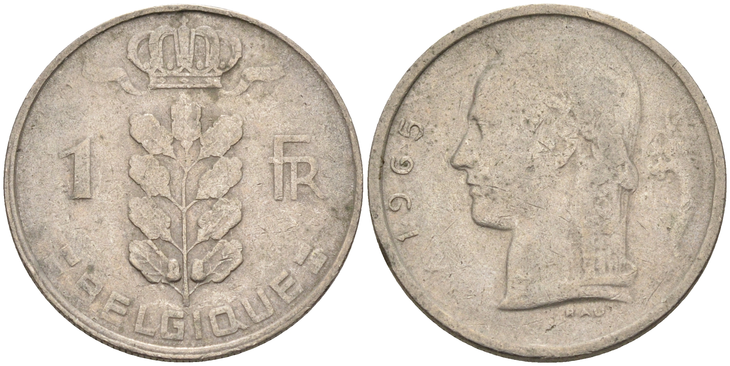 Бельгия 1 франк 1965 BELGIQUE KM 142.1 медно-никель 4592-523
