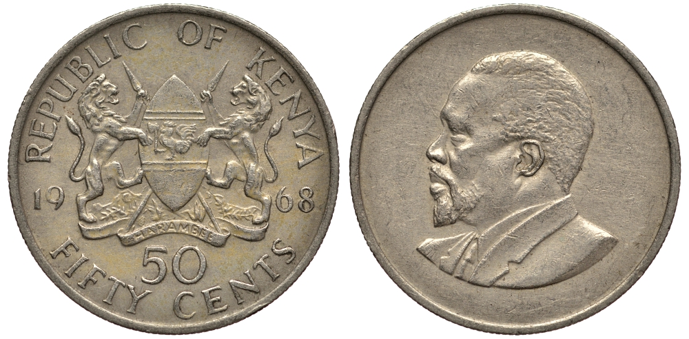 Кения 50 центов 1968 Джомо Кениата KM 4 медно-никель 4182-154