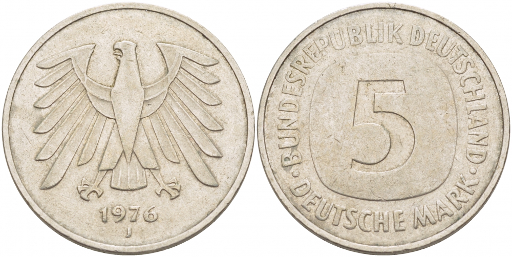 ФРГ 5 МАРОК 1976 J, KM 140.1, J. 415 медно-никель плакированный никелем 59-541