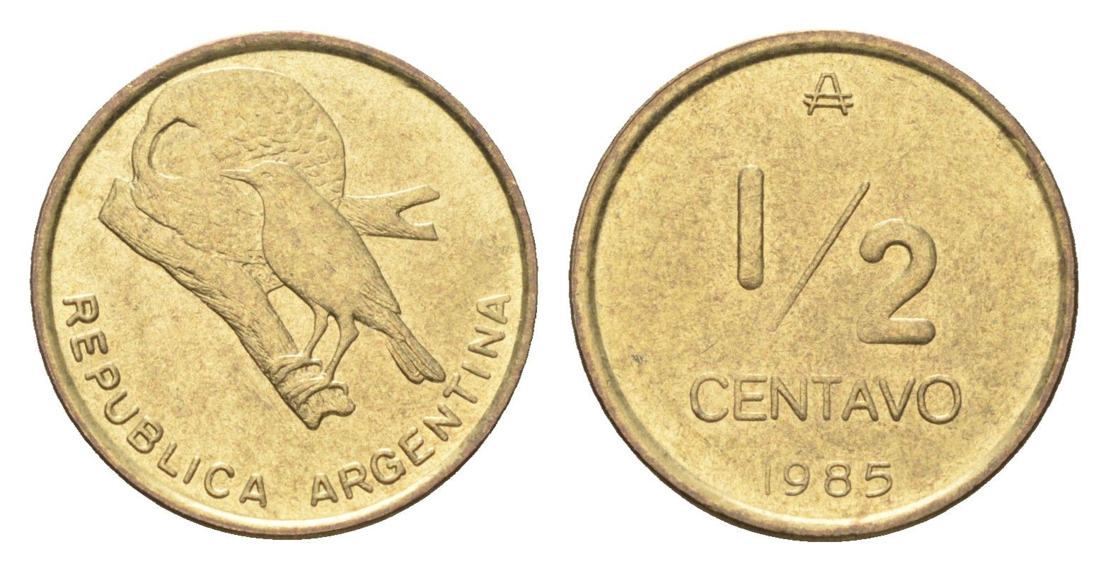 Аргентина 1/2 сентаво 1985 год-тип KM 95 латунь UNC 4664-168