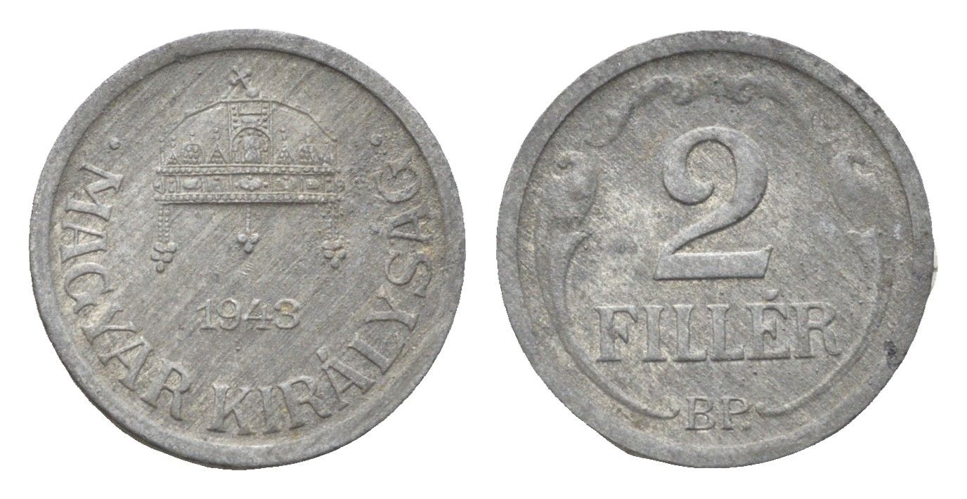 Венгрия 2 филлера 1943 BP KM 519 цинк 4665-514