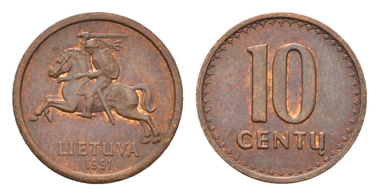 Литва 10 центов (сентов) 1991 год-тип KM 88 бронза 4689-1063