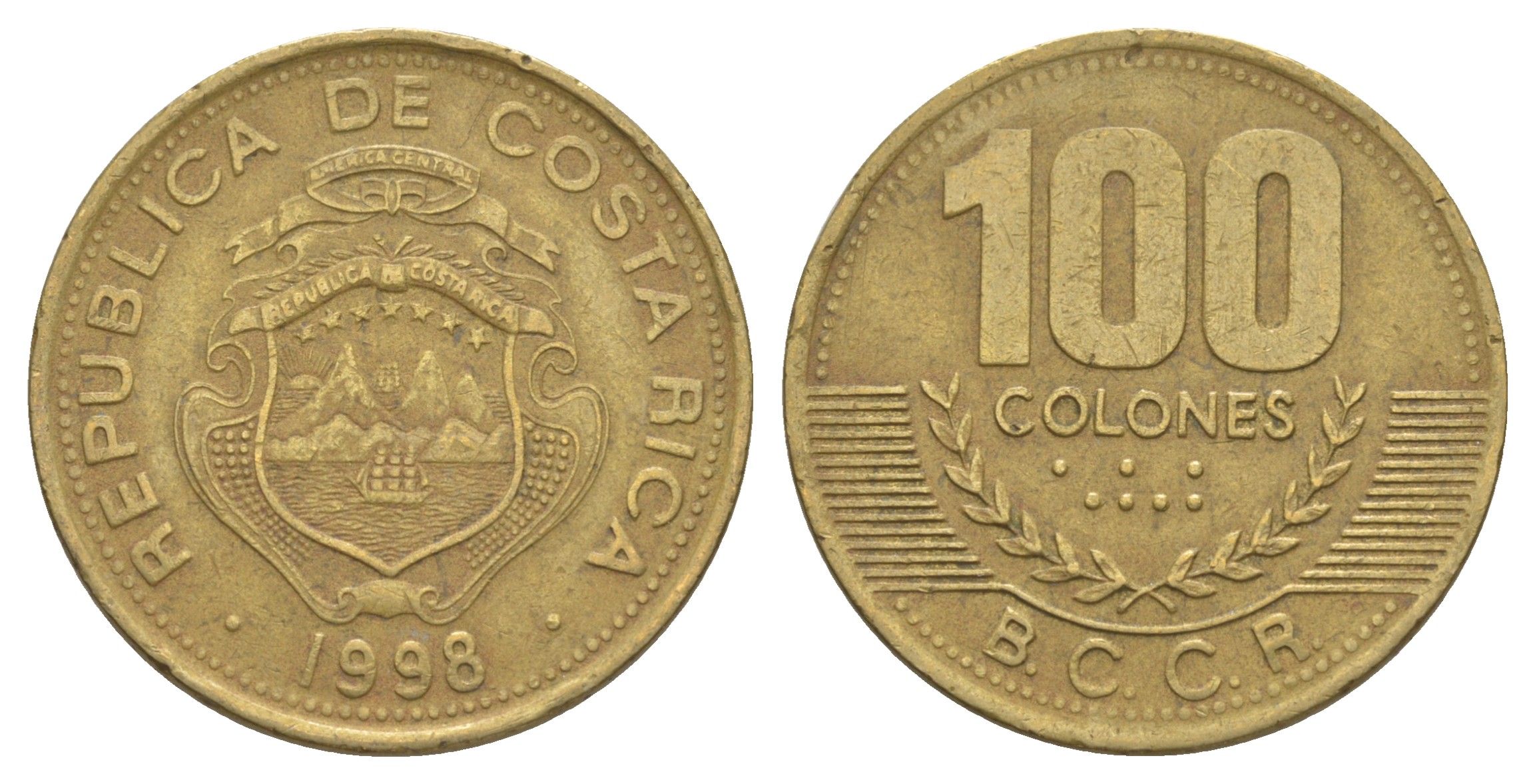 Коста-Рика 100 колонов 1998 KM 230a алюминиевая бронза 4631-331