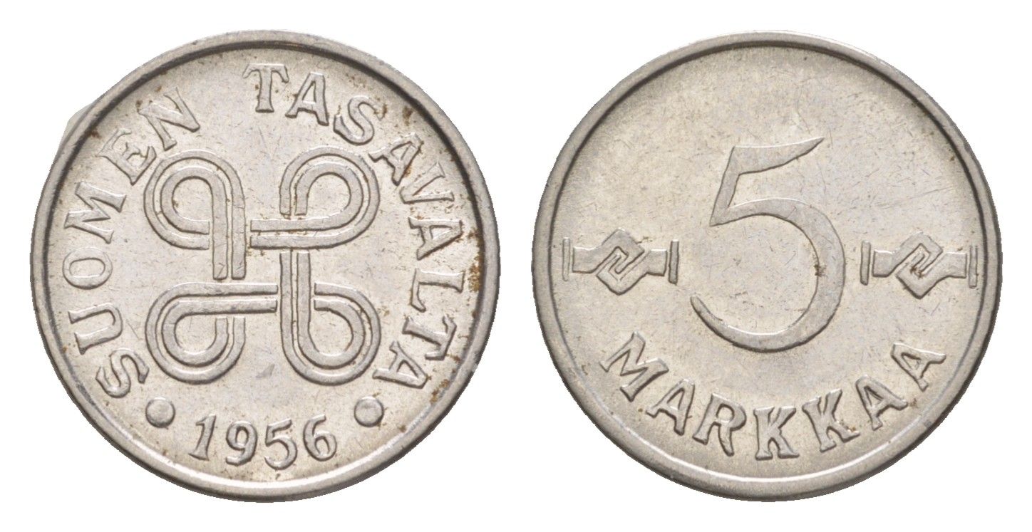 Финляндия 5 марок 1956 KM 37a никелированное железо UNC 4647-1245