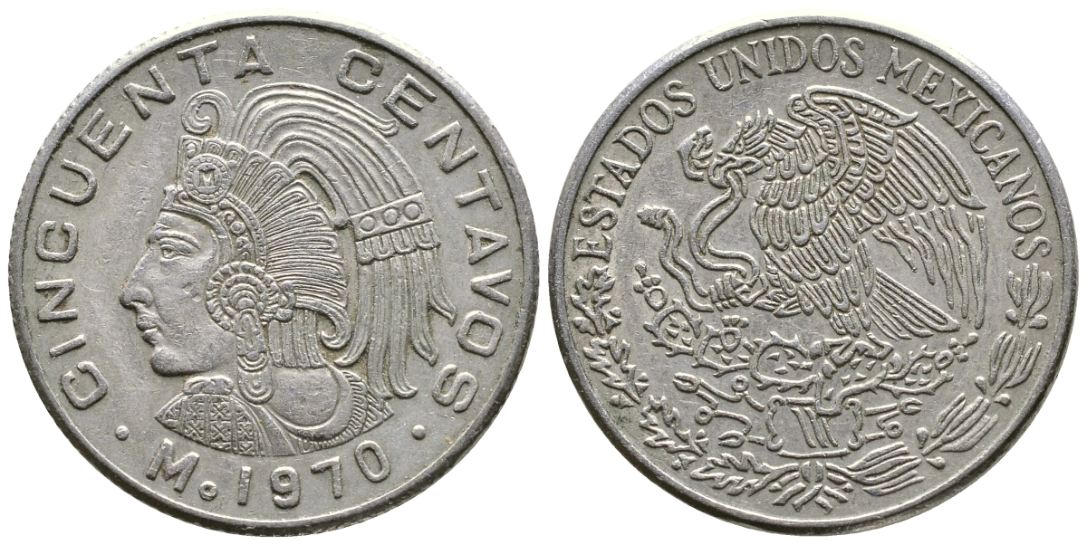 МЕКСИКА 50 СЕНТАВО 1970 ПЕРВЫЙ ГОД KM 452 медно-никель 59-1523