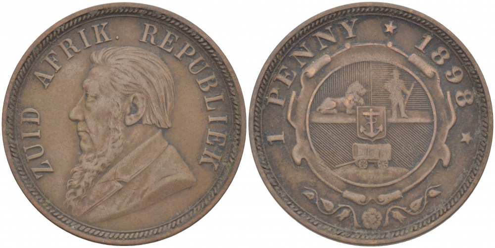 Южно-Африканская Республика, Трансвааль 1 пенни 1898 Пауль Крюгер KM 2 медь 180-931