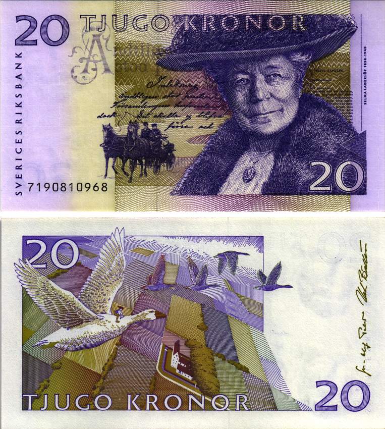 ШВЕЦИЯ 20 КРОН 1997 ПОДПИСЬ URBAN BACKSTROM, СЕЛЬМА ЛАГЕРЛЕФ Pick 63a бумага UNC (ПРЕСС) 8615-41-2-2