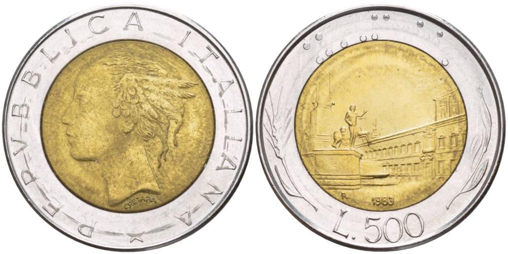 ИТАЛИЯ 500 ЛИР 1983 R, КРИВИНАЛЬСКИЙ ДВОРЕЦ В РИМЕ KM 111 биметалл 4551-537