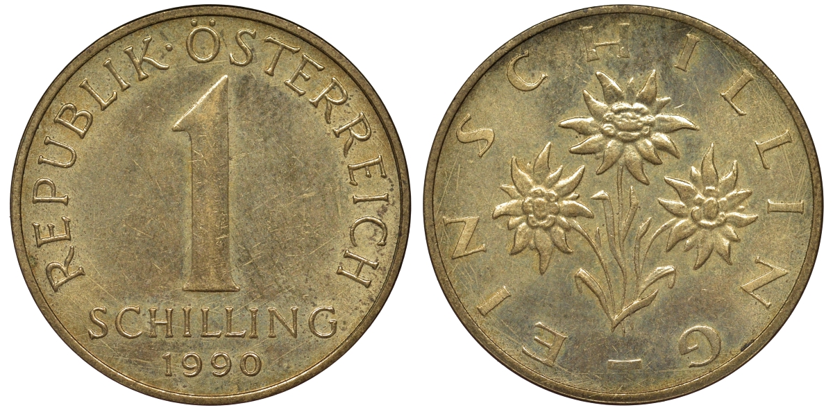 АВСТРИЯ 1 ШИЛЛИНГ 1990 KM 2886 алюминиевая бронза 62-431
