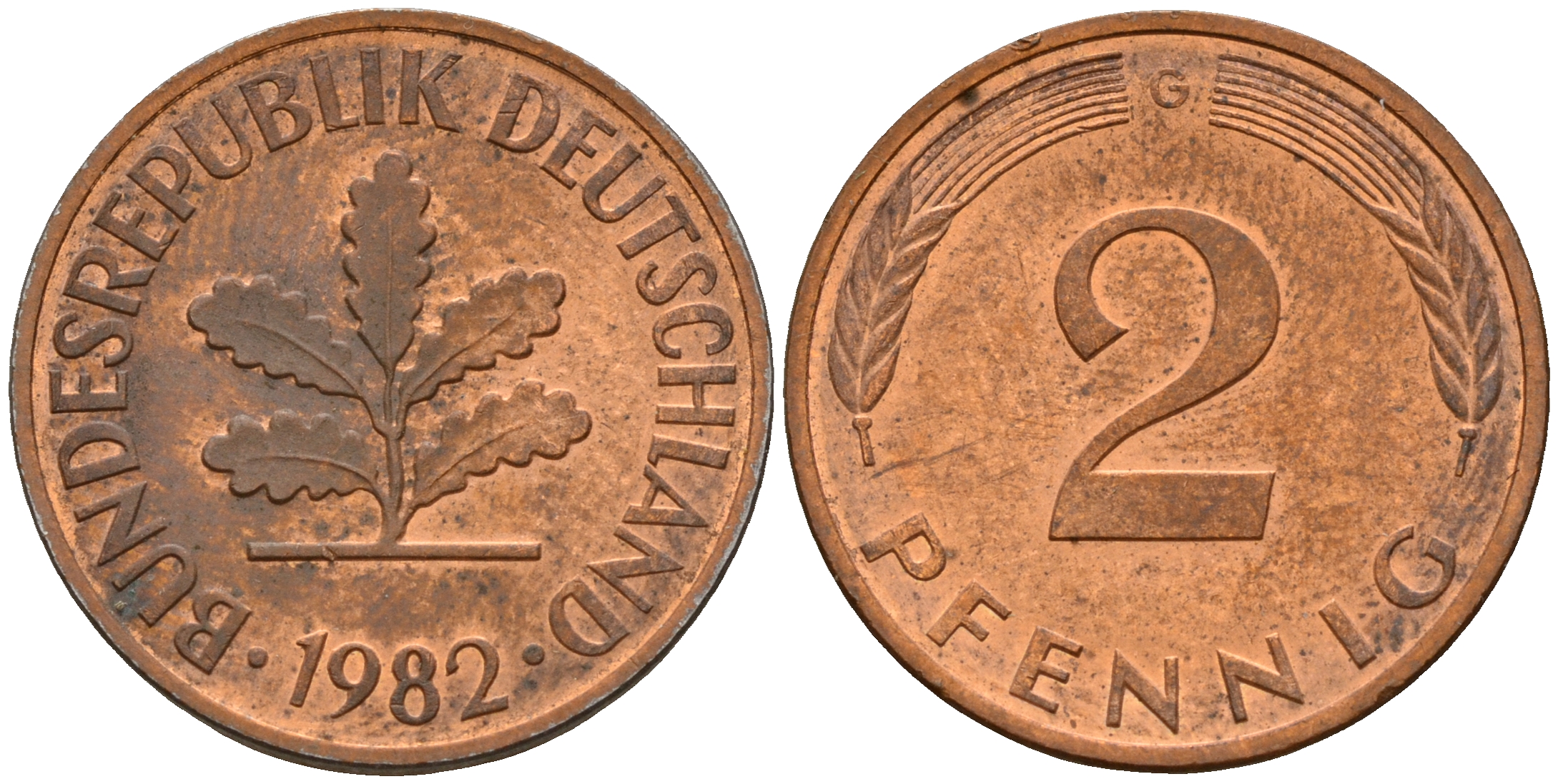 ФРГ 2 пфеннига 1982 G J.381a, KM 106a сталь плакированная медью    4598-863