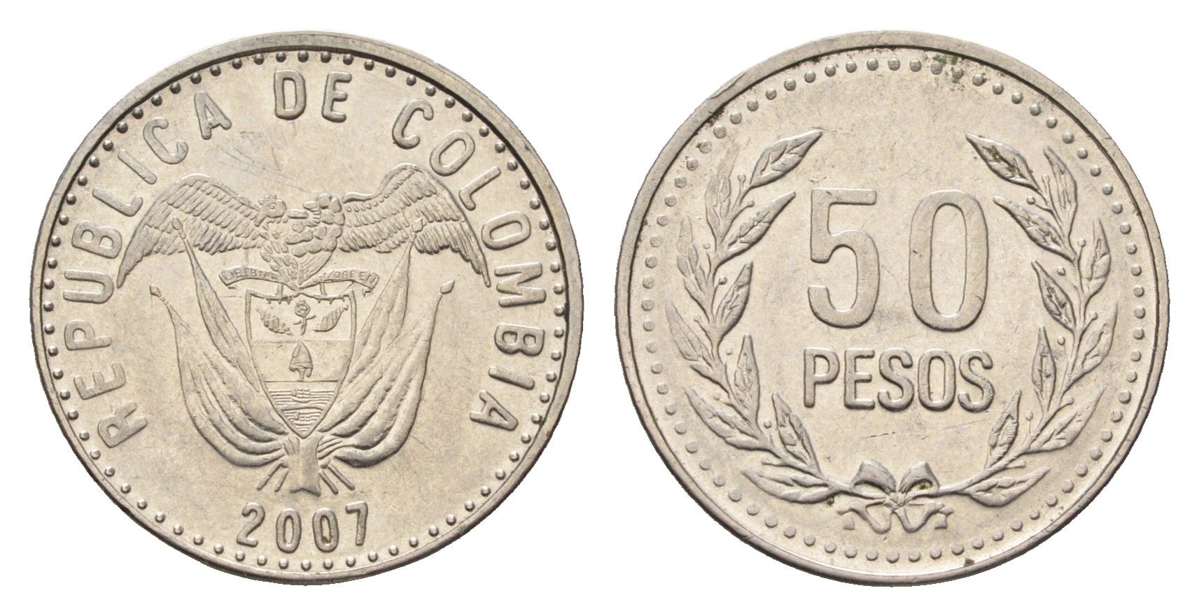 Колумбия 50 песо 2007 KM 283 медь цинк никель UNC 4696-1243