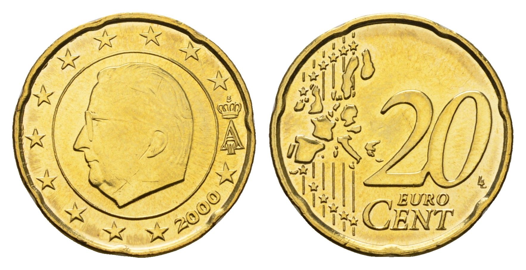 Бельгия 20 евроцентов 2000 Альберт II (1993-2013) KM 228 нордик UNC 4629-734