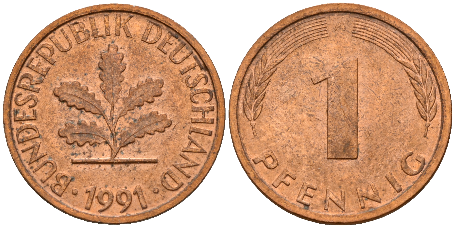 ФРГ 1 пфенниг 1991 A KM 105, J. 380 сталь плакированная медью    4598-663