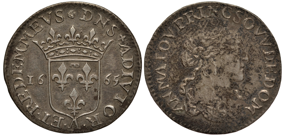 Домб, Франция 1/12 экю 1665 Анна де Монпансье Орлеанская PdA 5225 серебро 00-816-71