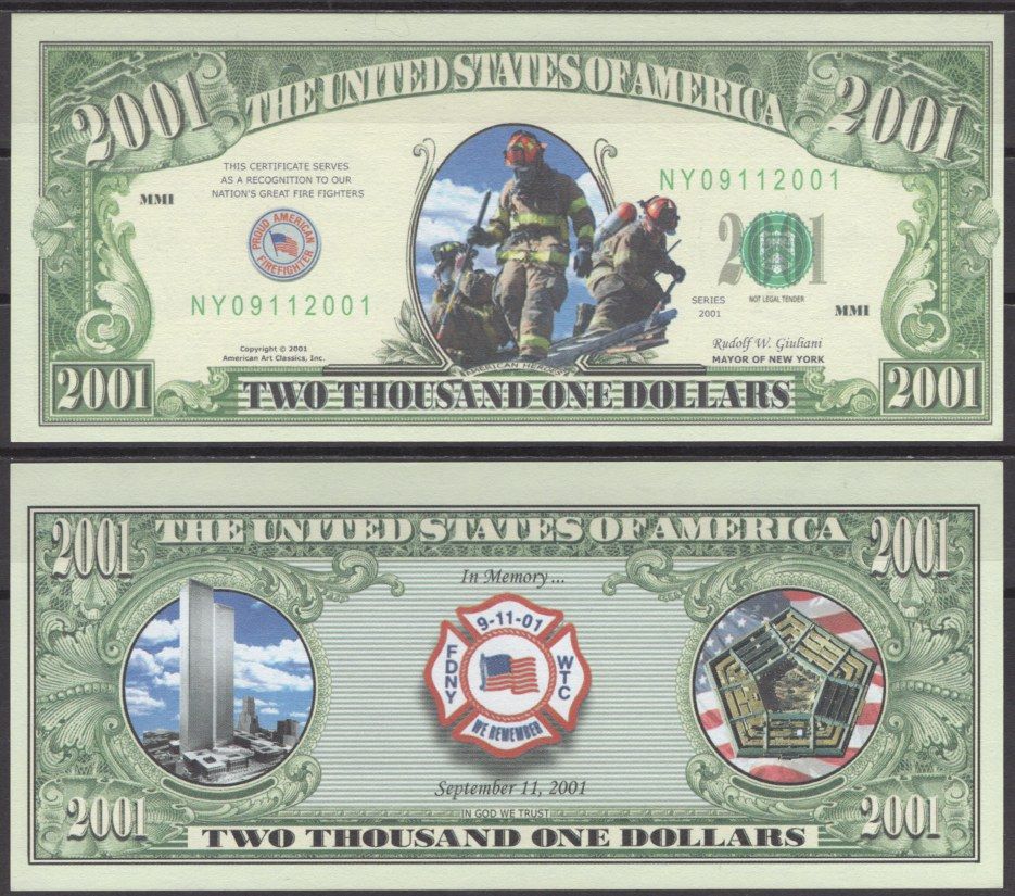 США 2001 доллар 2001 Нью-Йорские пожарники бумага UNC (пресс) 7197-19-2