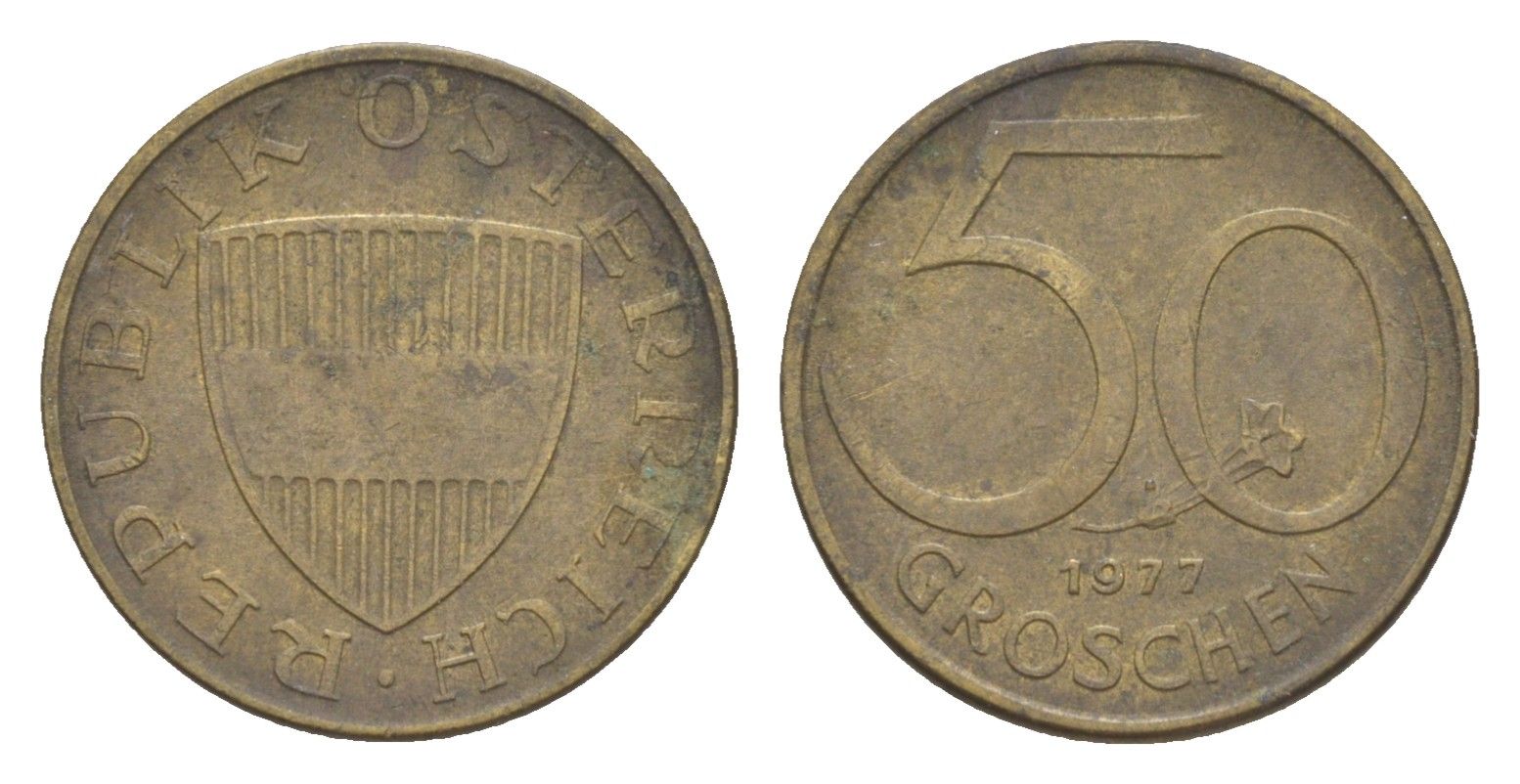 Австрия 50 грошей 1977 KM 2885 алюминиевая бронза 4124-263
