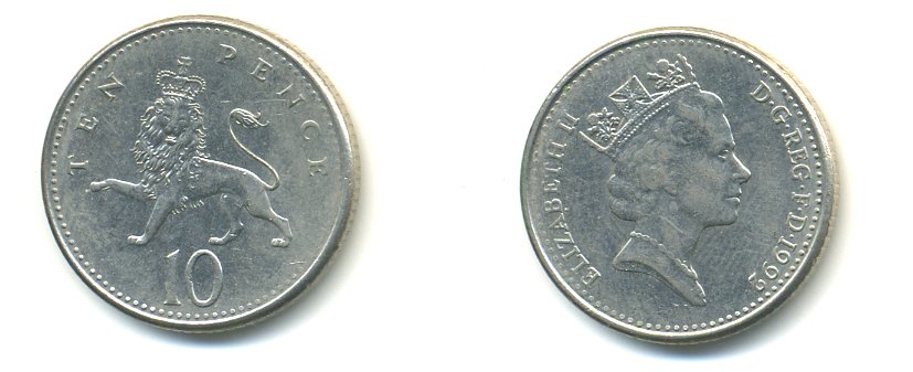 Великобритания 10 пенсов 1992 Елизавета II (1952-2022) KM 938b, Spink 4367 (F4) медно-никель 59-512