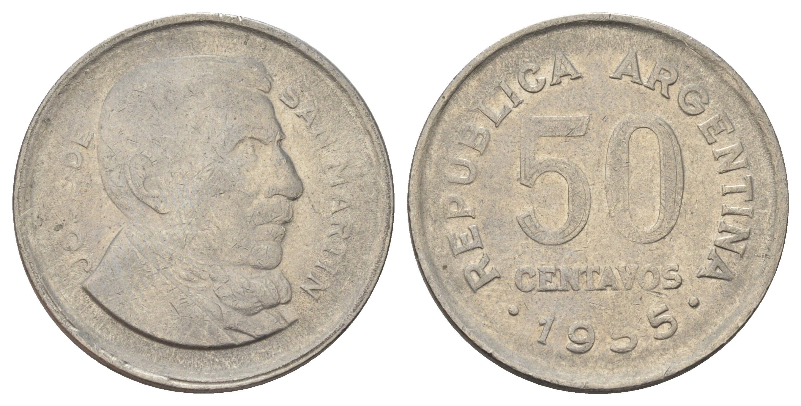 Аргентина 50 сентаво 1955 KM 49 сталь плакированная никелем 4603-937