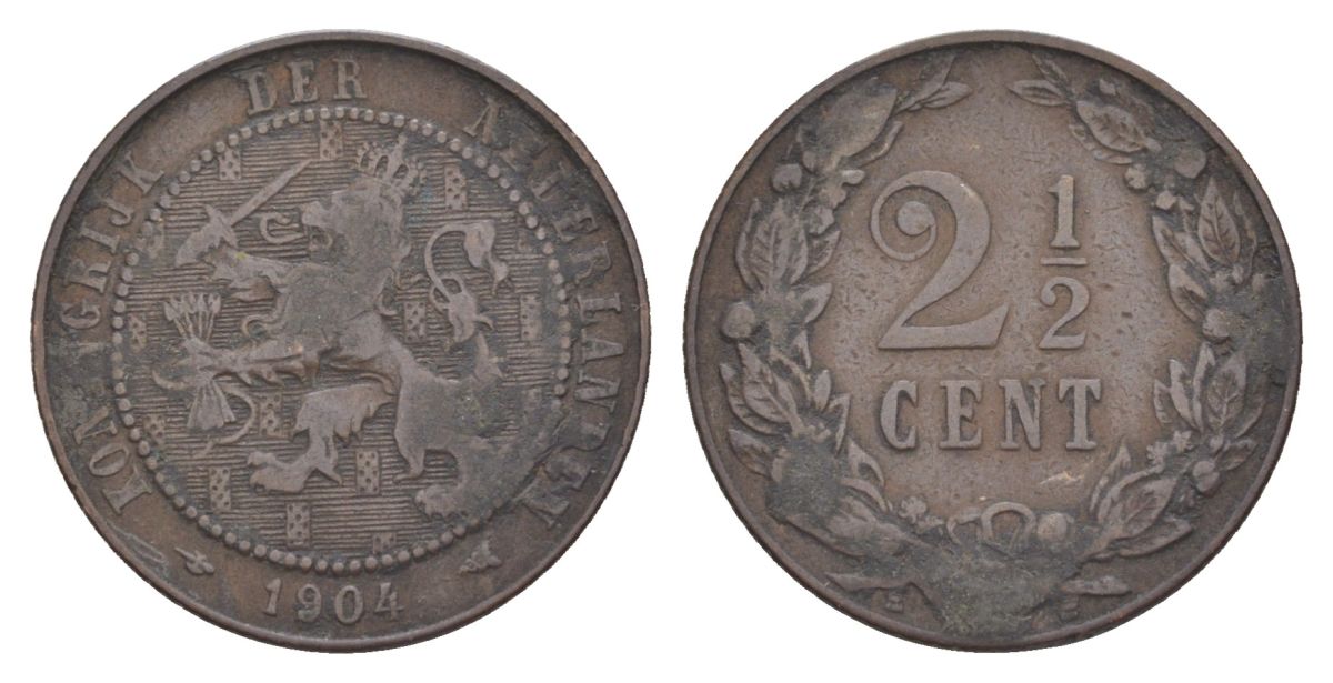 Нидерланды 2 1/2 цента 1904 Вильгельмина (1890-1948) KM 134 бронза 56-1451