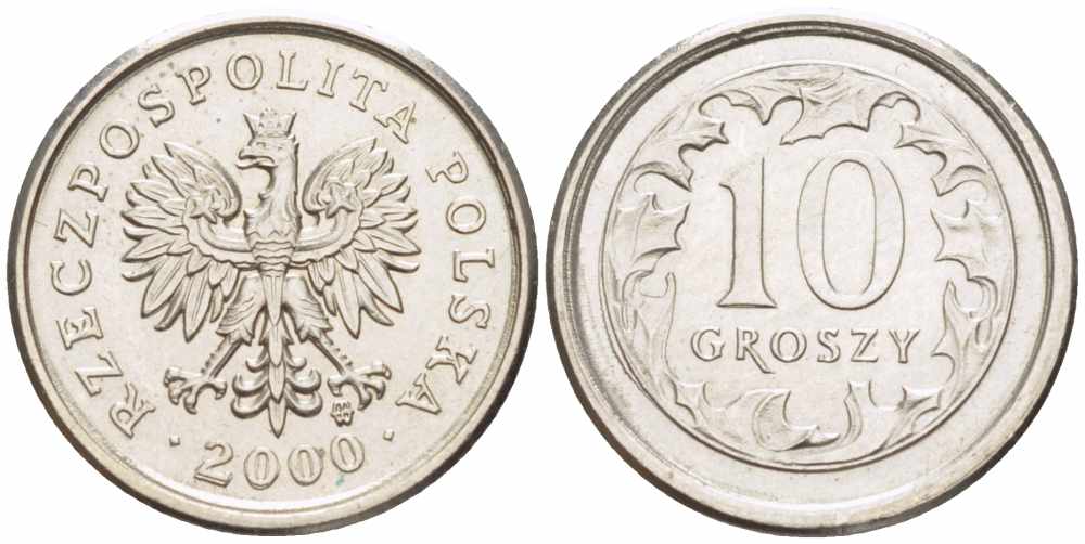 Польша 10 грошей 2000 MW KM 279, Parchimowicz 704g медно-никель 105-728