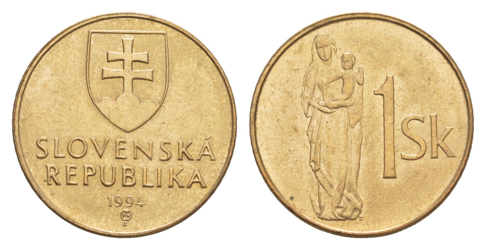 Словакия 1 крона 1994 KM 12 сталь плакированная бронзой aUNC 4659-557