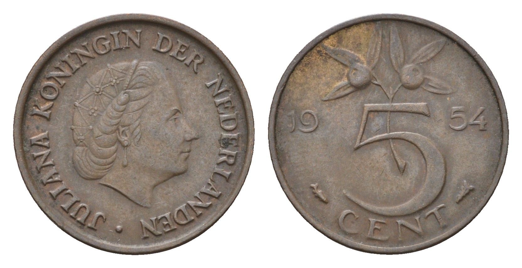 Нидерланды 5 центов 1954 Юлиана (1948-1980) KM 181 бронза 4685-115