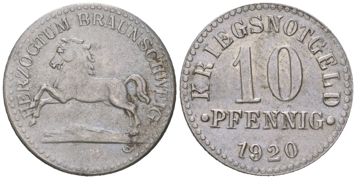 Брауншвейг 10 пфеннигов 1920 Funck 56.5, Men05 3454.11, Men18 4388.11 железо 80-815