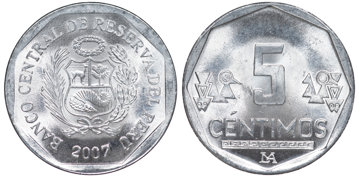 Перу 5 сентимо 2007 LIMA KM 304.4a алюминий aUNC 4189-963