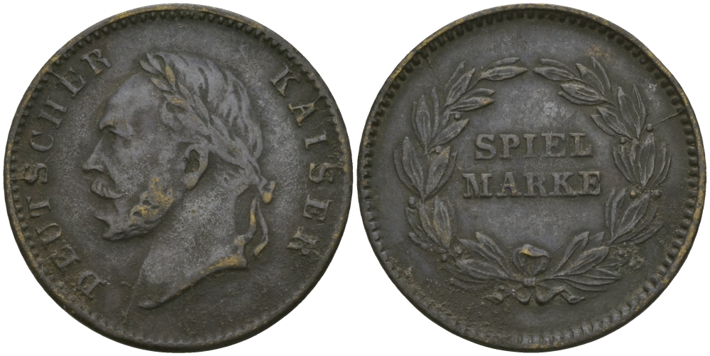 ГЕРМАНИЯ ЖЕТОН ИГРОВОЙ ND SPIEL MARKE, НЕМЕЦКИЙ КАЙЗЕР, ДИАМЕТР 21,5 ММ. бронза 99-535