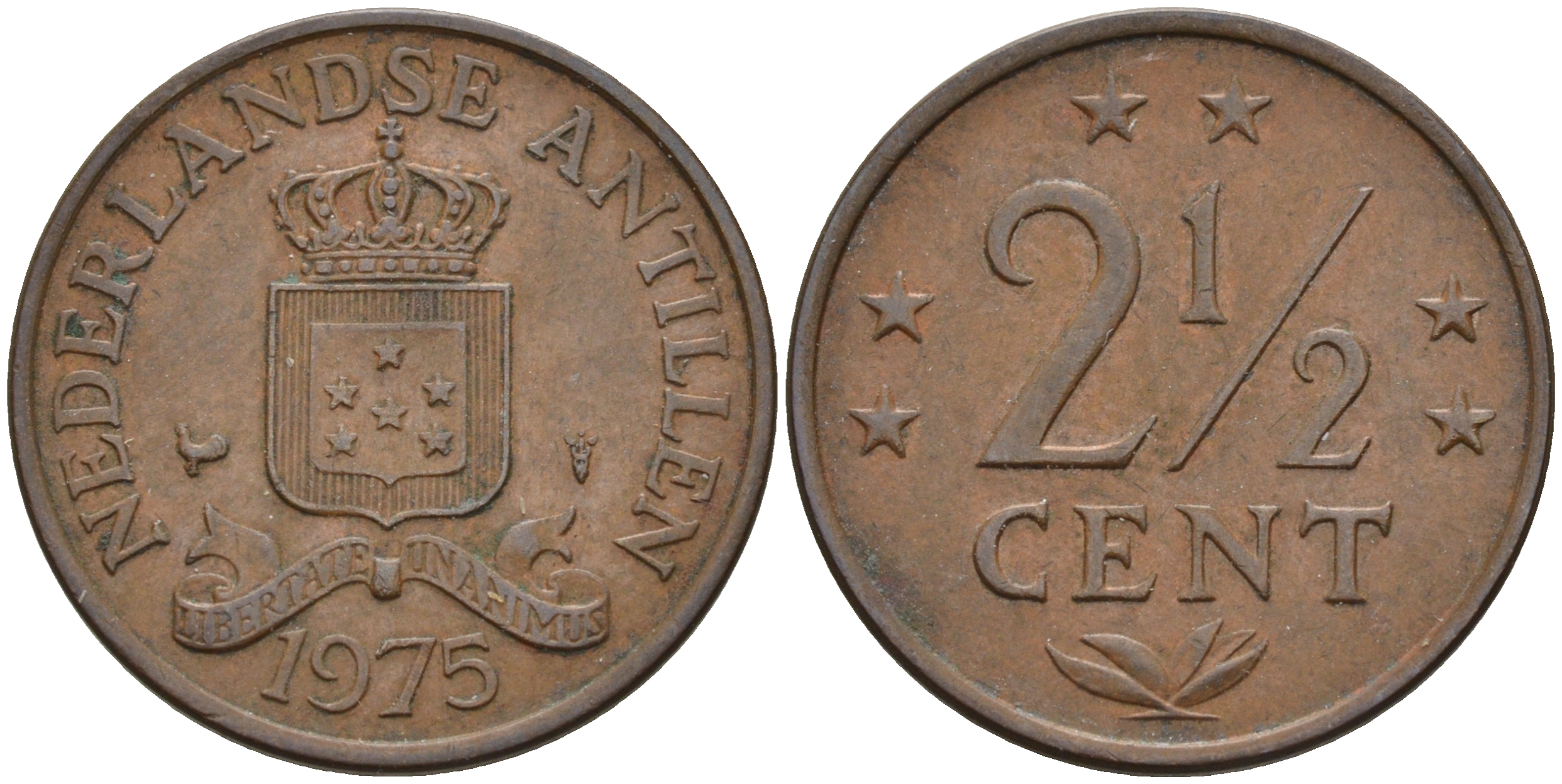 Нидерландские Антилы 2 1/2 цента 1975 Юлиана (1948-1980) KM 9 бронза 4595-423