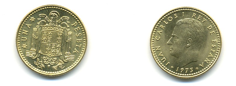 Испания 1 песета 1975 (78) Хуан Карлос I (1975-2014) KM 806 алюминиевая бронза UNC 176-326