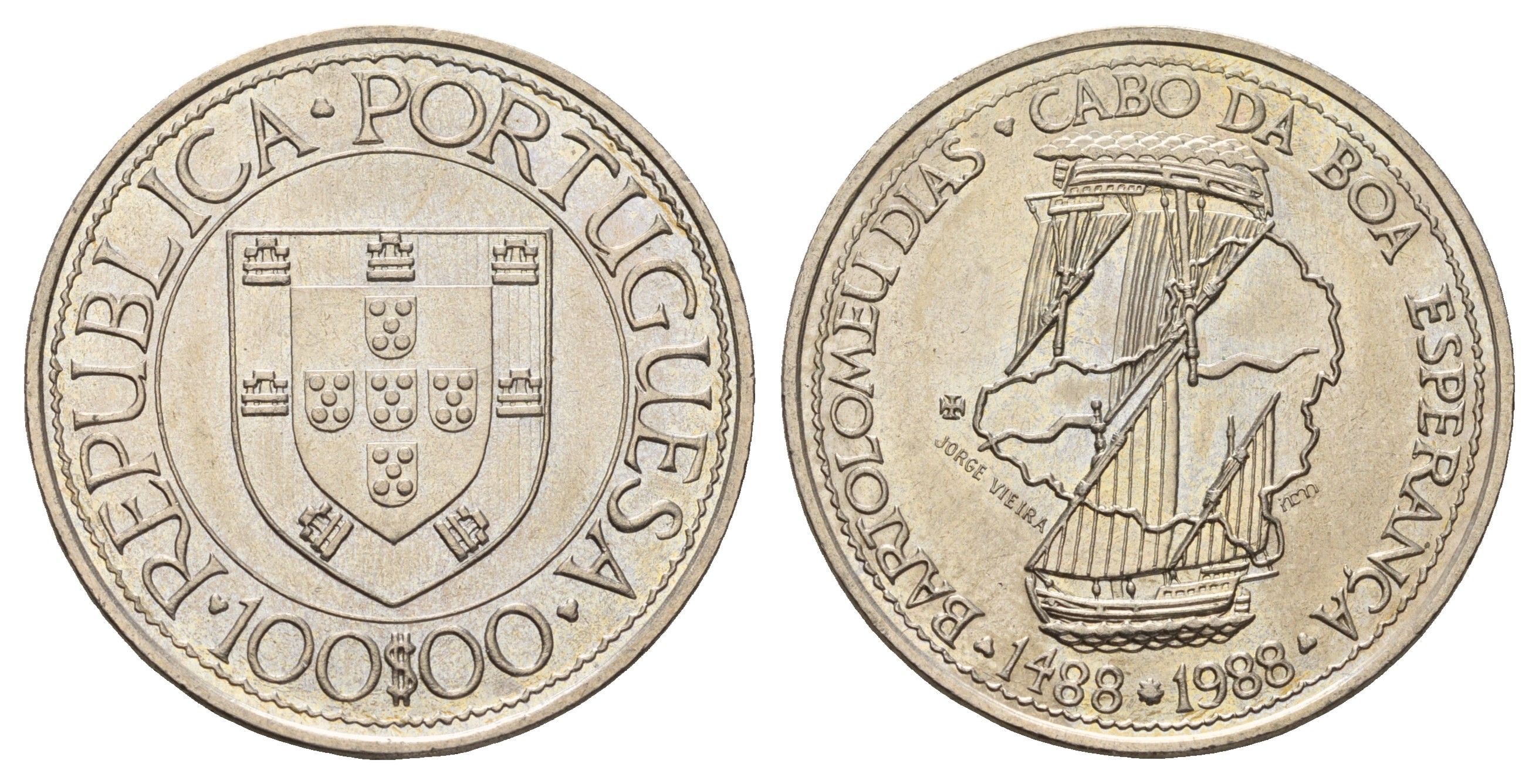 Португалия 100 эскудо 1988 Золотой век открытий - Бартоломеу Диаш KM 642 медно-никель UNC 74-724