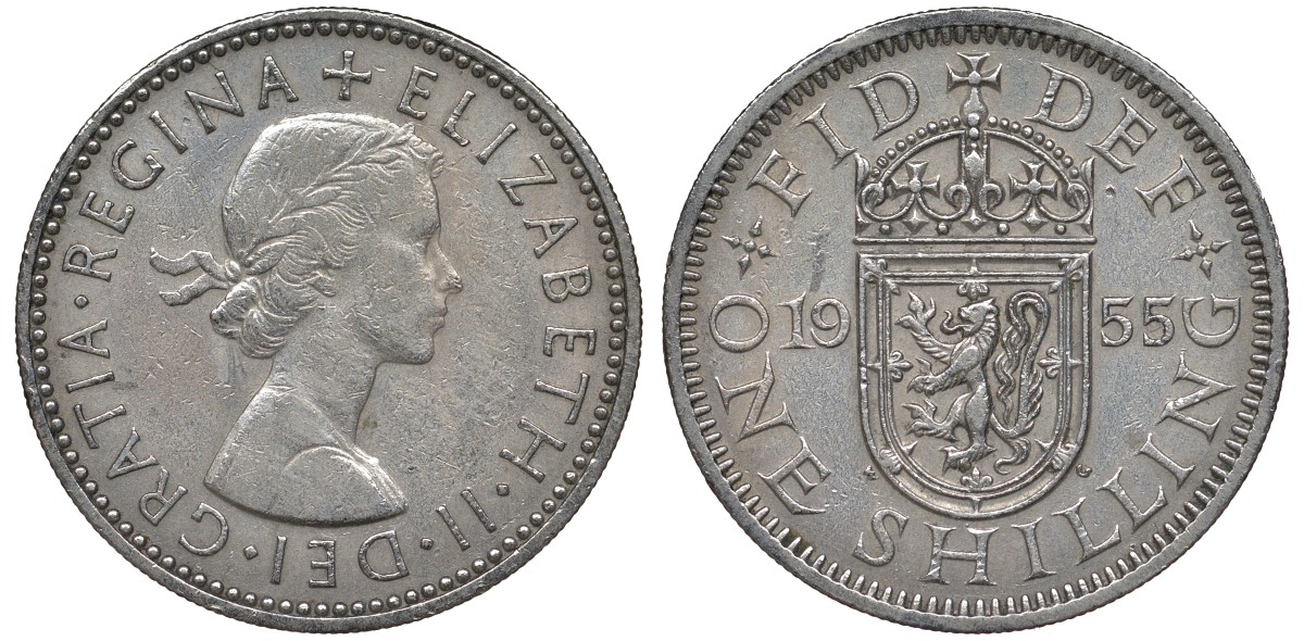 Великобритания 1 шиллинг 1955 Елизавета II (1952-2022), Шотландский герб KM 905, Spink 4148 медно-никель 4122-1015