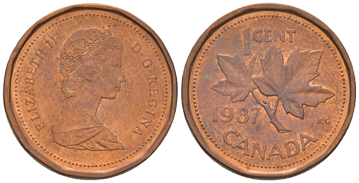 Канада 1 цент 1987 Елизавета II (1952-2022), кленовый лист KM 132 бронза 4164-625