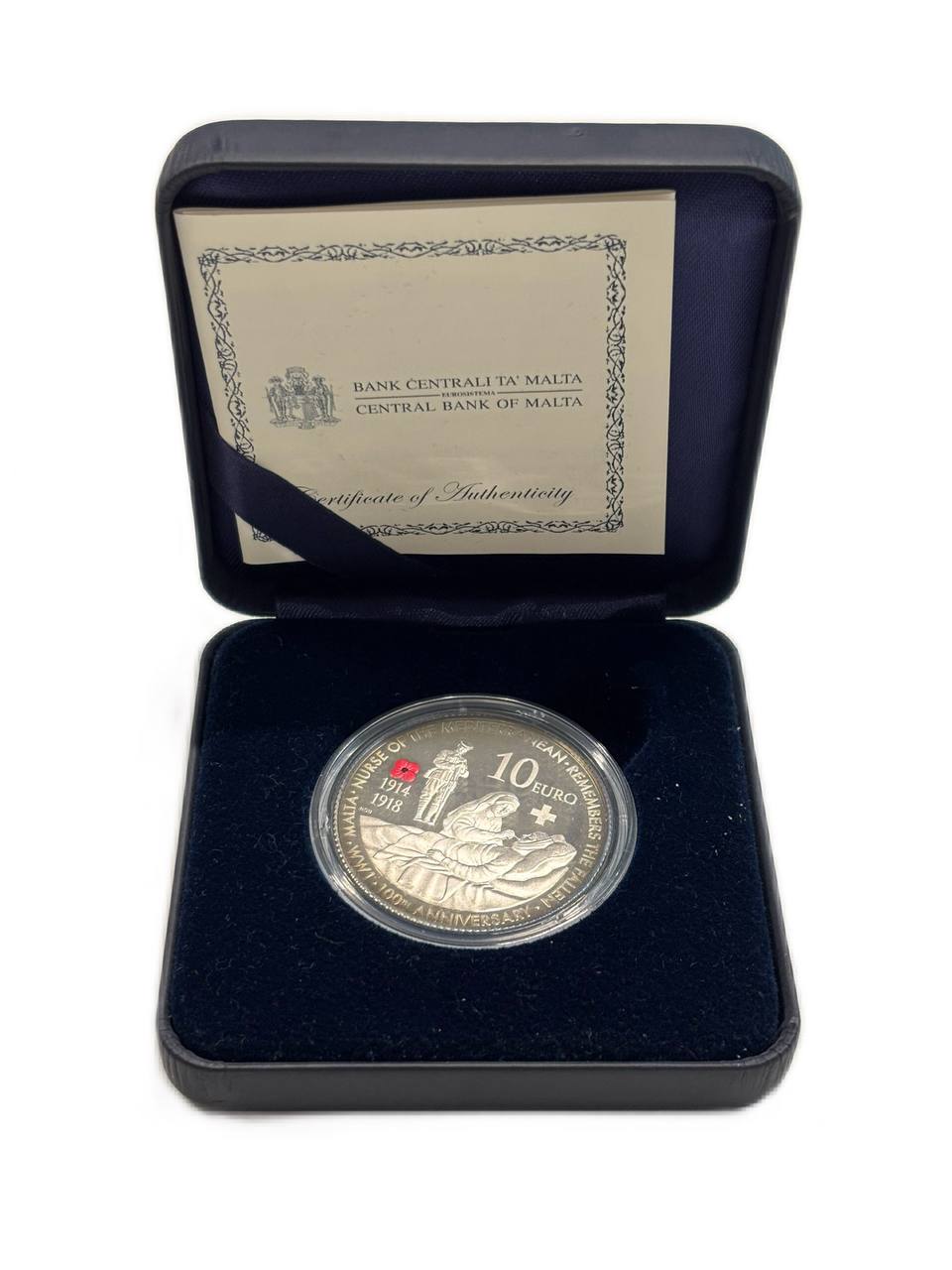 Мальта 10 евро 2014 100 лет Первой мировой войне, в оригинальной коробке, с сертификатом, тираж 5.000 экземпляров KM 162 серебро PROOF 8-2-07-22