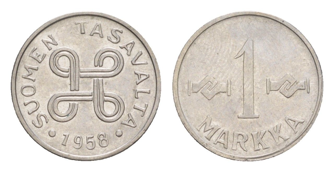 Финляндия 1 марка 1958 KM 36a железо плакированное никелем 4647-435