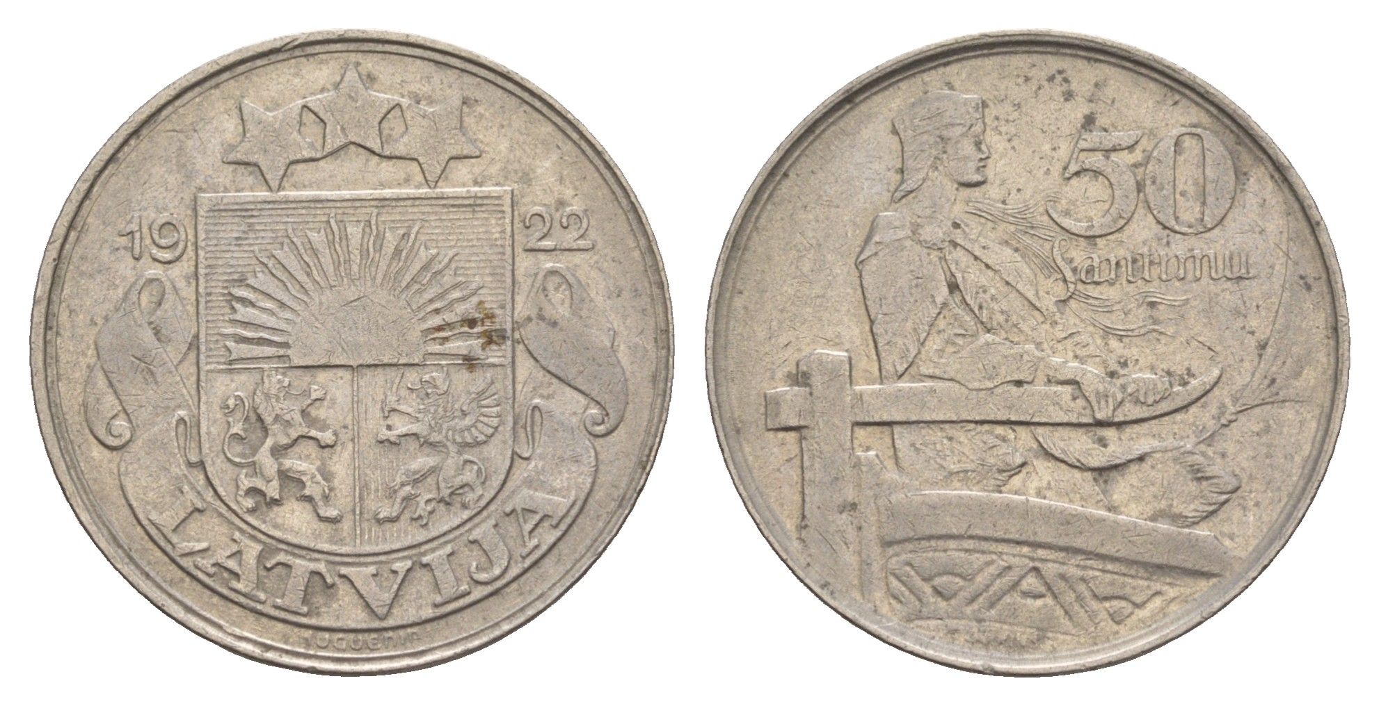 Латвия 50 сантимов 1922 год-тип KM 6 никель    4657-744