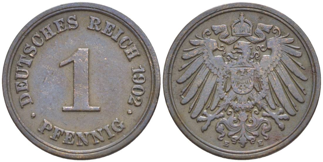 ГЕРМАНИЯ 1 ПФЕННИГ 1902 E KM 10, Jager. 10, Weege 2 медь 4528-1213