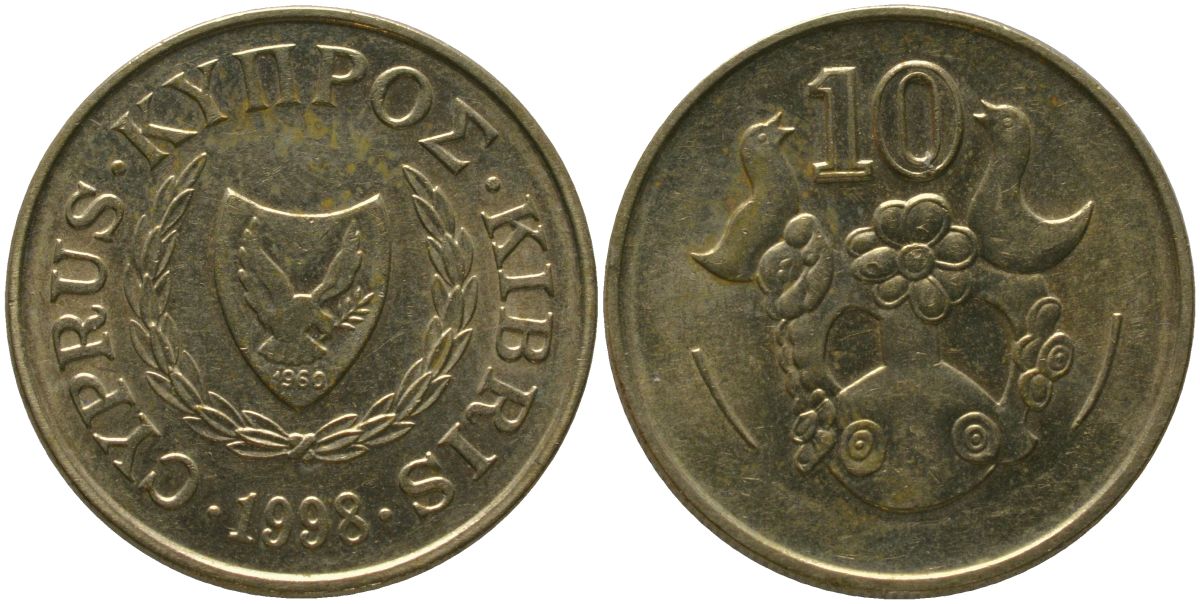Кипр 10 центов 1998 KM 56.3 никель латунь 4380-431