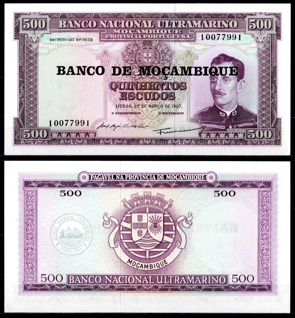 Мозамбик 500 эскудо 1967 (1976) Pick 118 a бумага аUNC 7214-4-1-2
