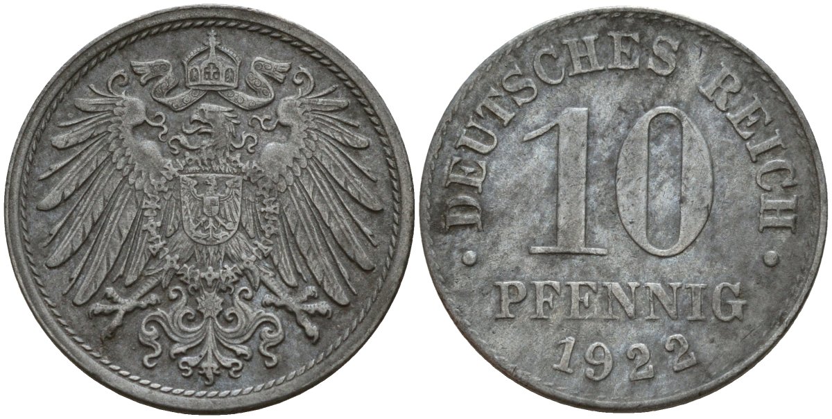 Германия 10 пфеннигов 1922 KM 20, J. 298 железо 4187-1027