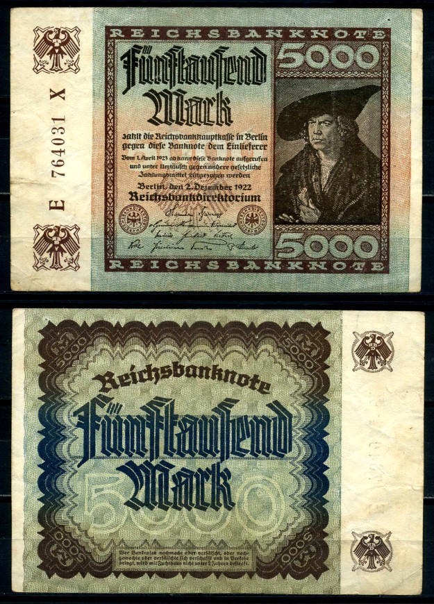 Германия 5000 марок 1922 2 декабря 1922, серия E, в/з №47 Pick 81, Розенберг 80а бумага 8617-25-2-1