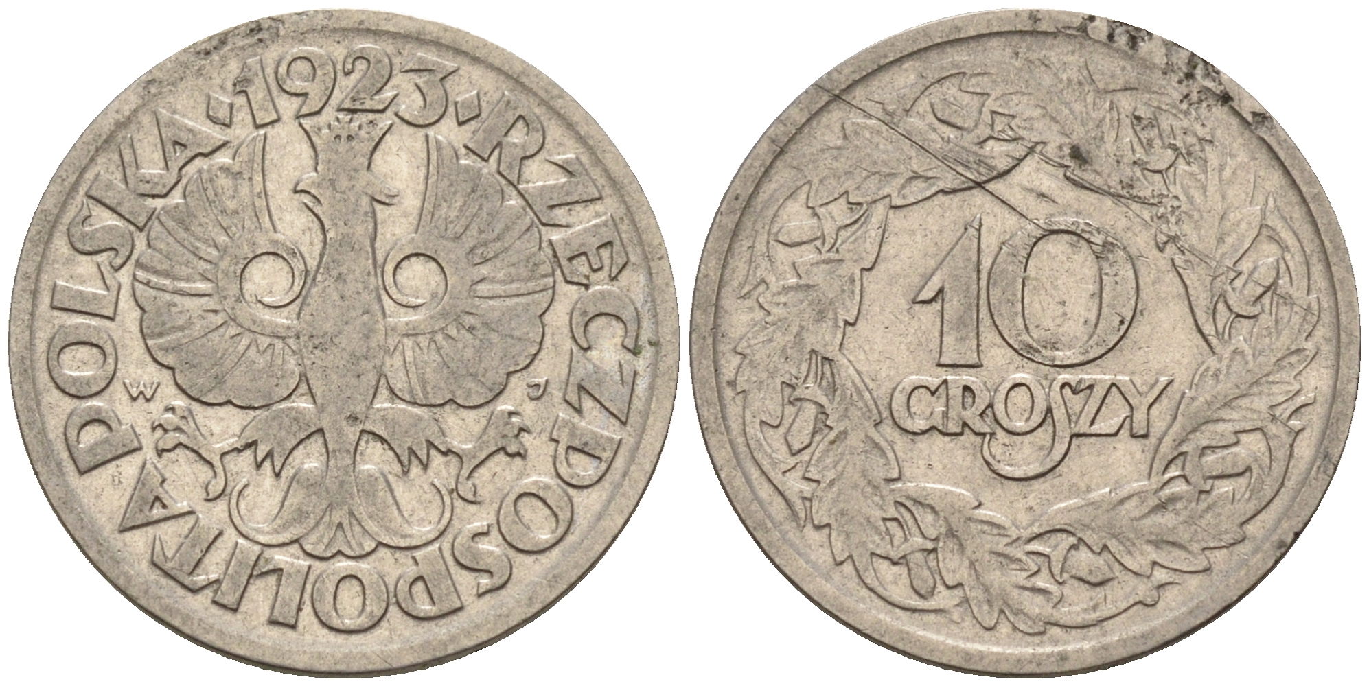 Польша 10 грошей 1923 год тип KM 11  никель    4147-326