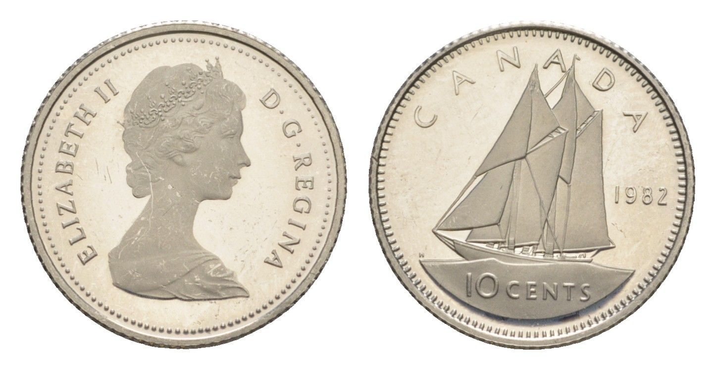 Канада 10 центов 1982 Елизавета II (1952-2022), парусник KM 77 никель PROOF 3896-1642